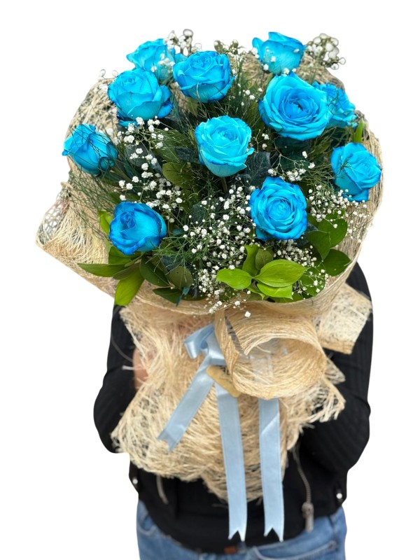 11 Adet İthal Mavi Gül Buketi