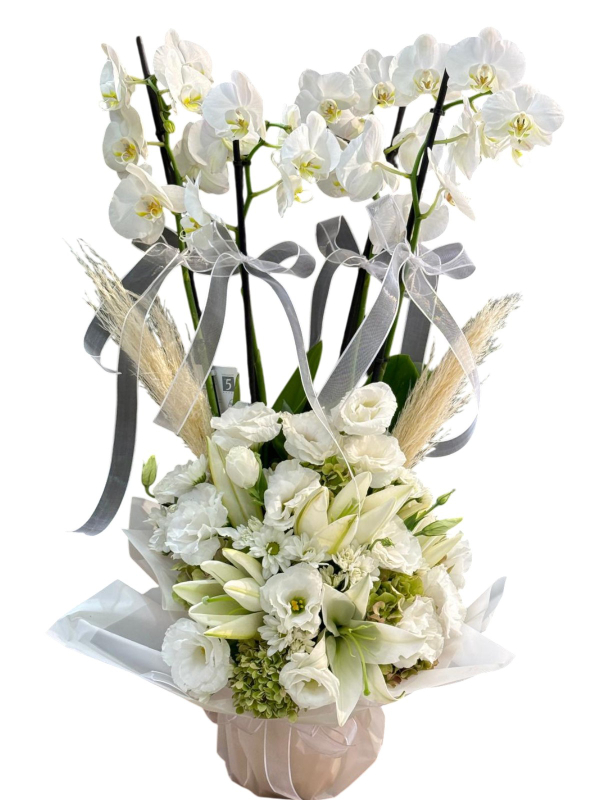 4 Dallı Beyaz Orkide & Lilyum Lüks Tasarım