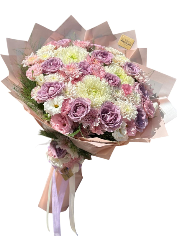 Beyaz Krizantem & Lila Gül Buketi