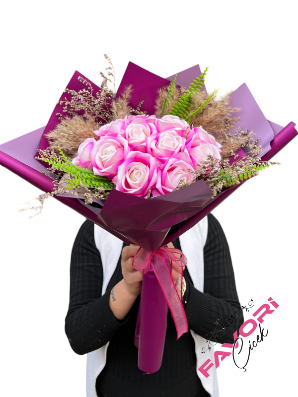 Fuşya Yapay Gül Buketi