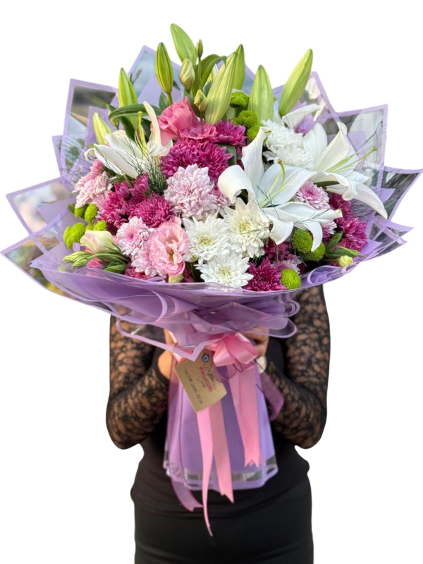 Kasımpatı ve Beyaz Lilyum Buketi