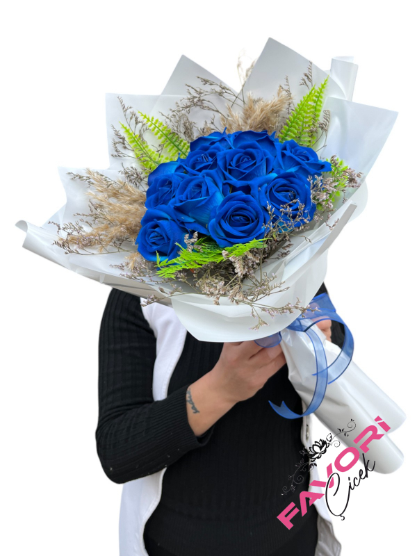 Mavi Yapay Gül Buketi