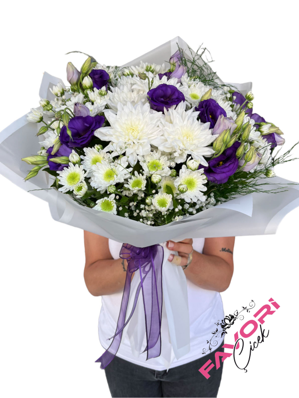Mor Beyaz Çiçek Buketi
