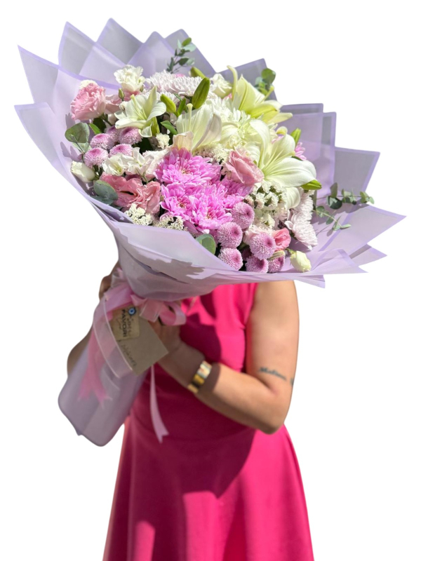 Pembe Krizantem&Beyaz Lilyum Buketi