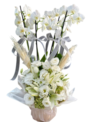 4 Dallı Beyaz Orkide & Lilyum Lüks Tasarım
