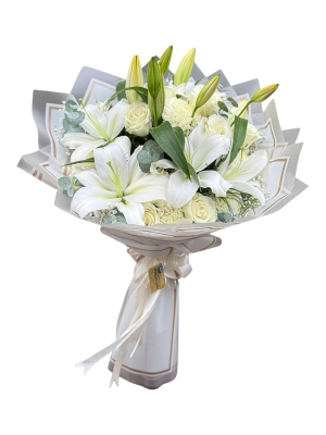 Beyaz Lilyum ve Gül Buketi