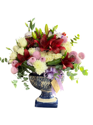 Kırmızı Lilyumlu Premium Vazo Aranjmanı